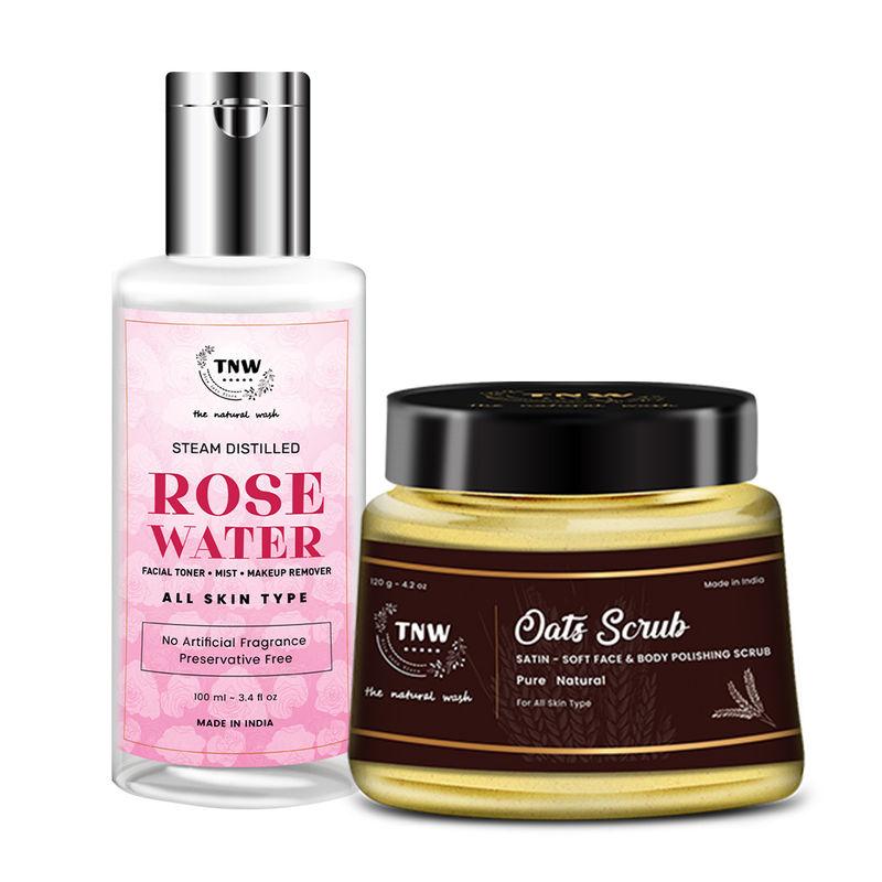 tnw the natural wash rose water makeup remover toner with oats scrub for body & face