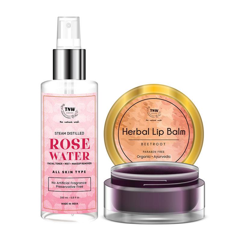 tnw the natural wash rose water toner & makeup remover with beetroot lip balm