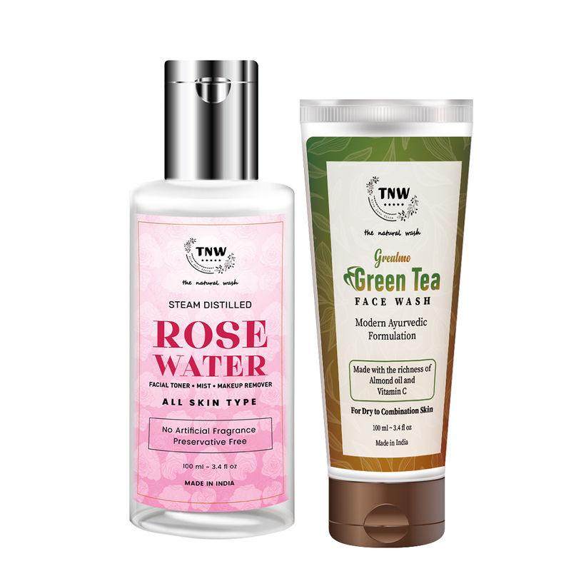 tnw the natural wash rose water toner & makeup remover with green tea face wash