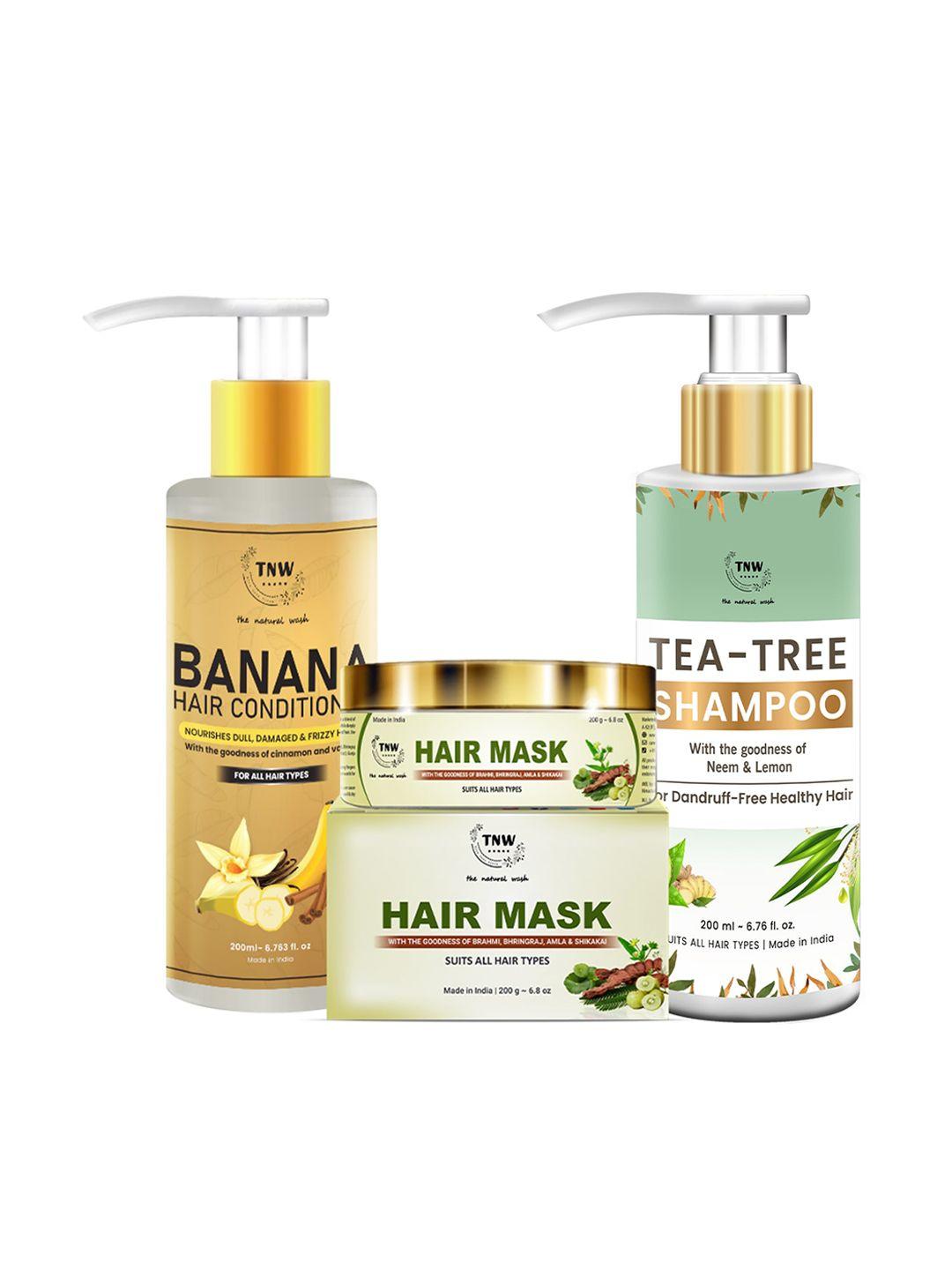 tnw the natural wash set of 3 tea tree shampoo - banana conditioner & amla hair mask