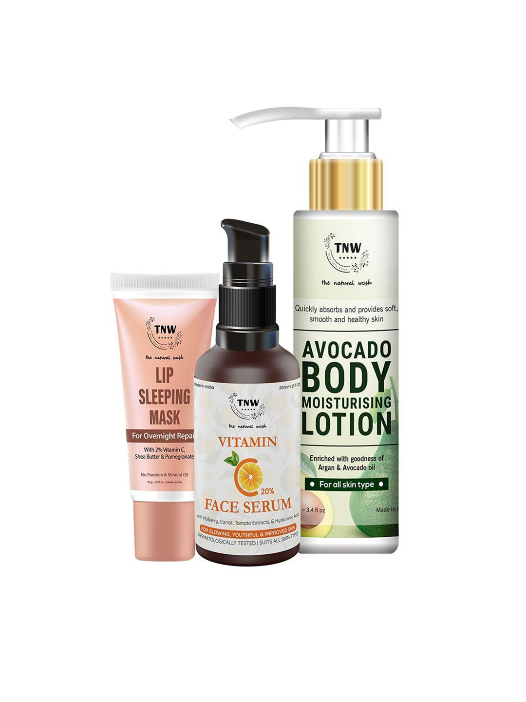 tnw the natural wash set of face serum - body lotion & lip sleeping mask
