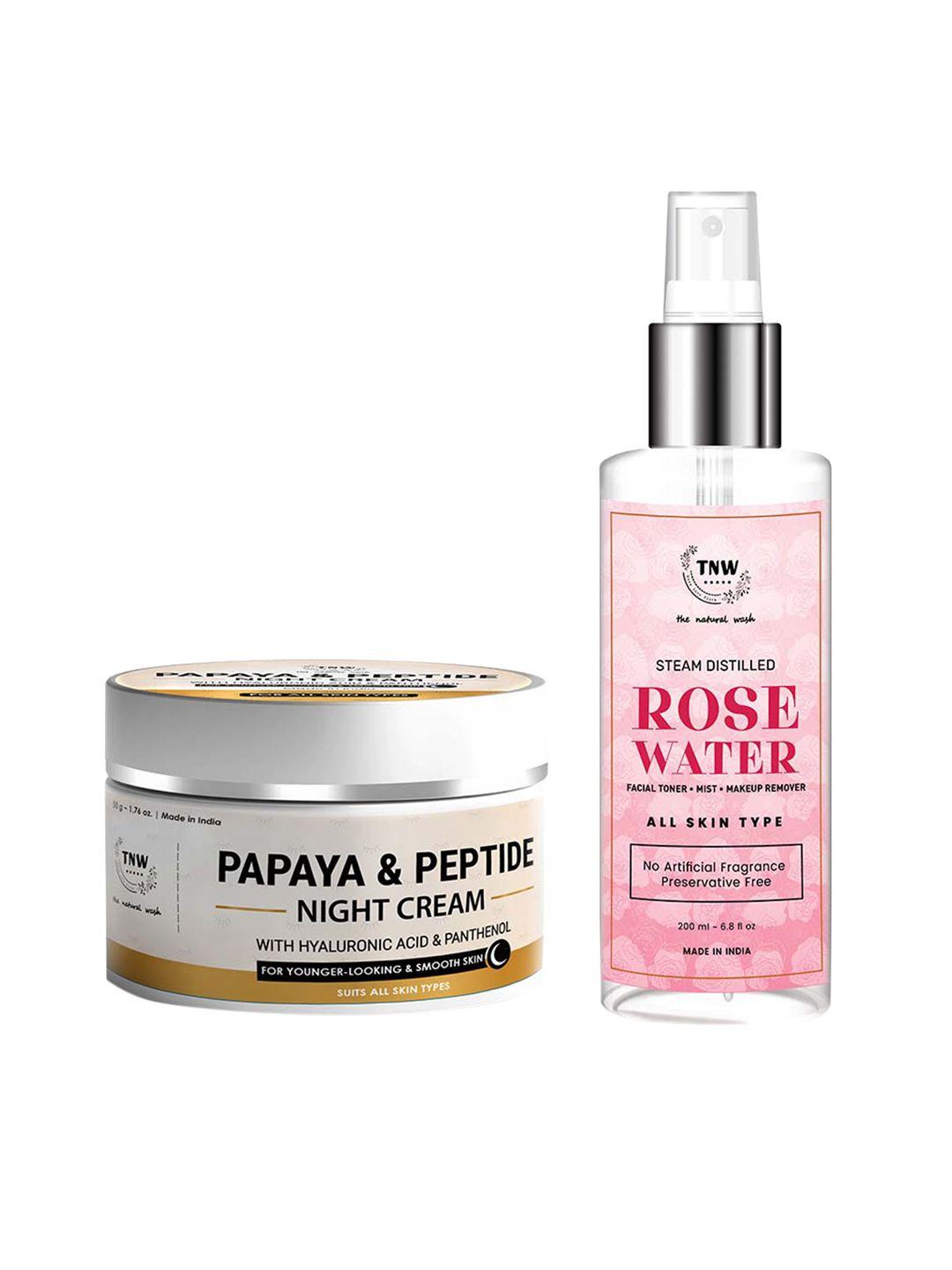 tnw the natural wash set of papaya peptide night cream 50 g & rose water spray 200 ml