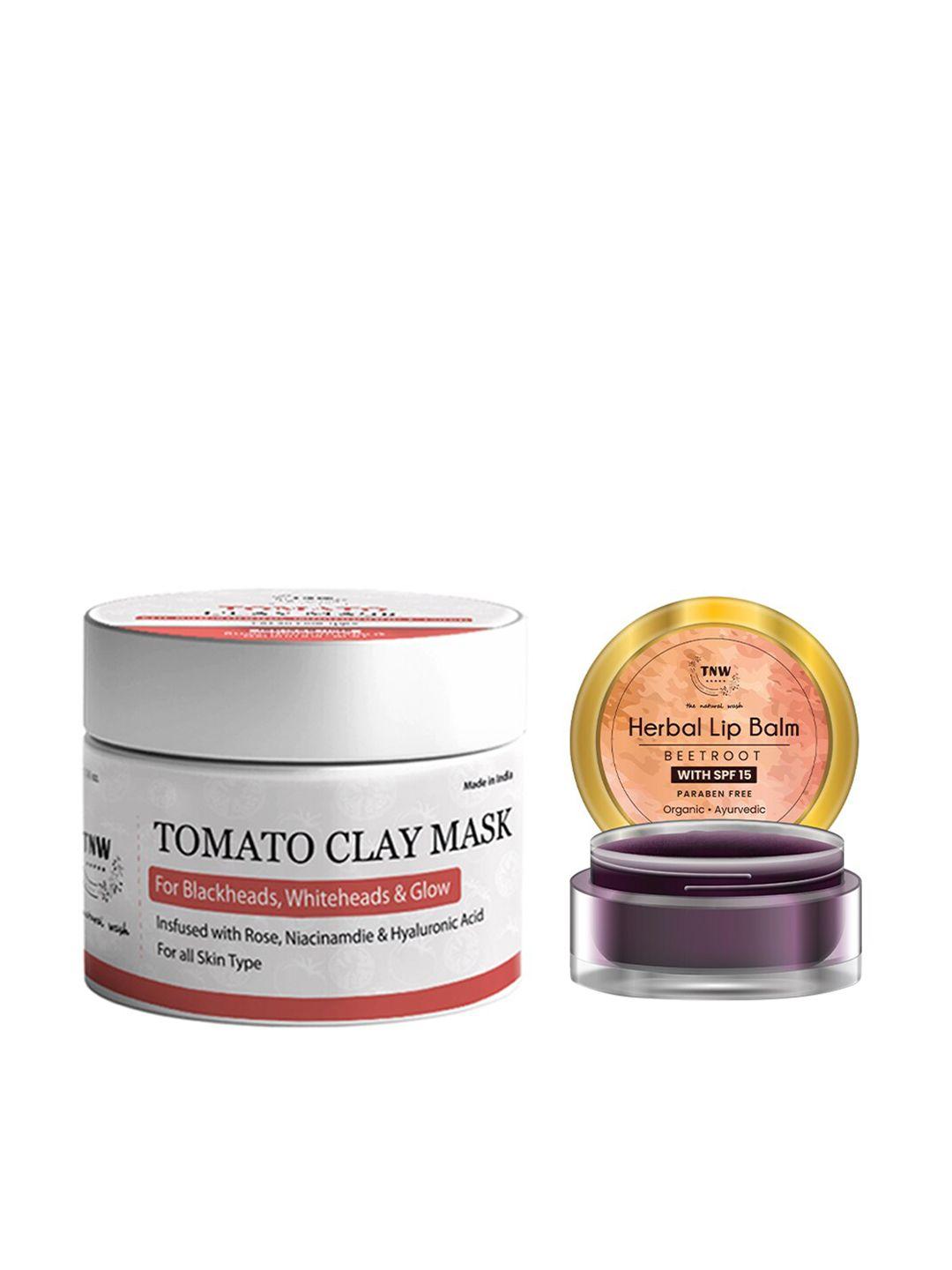 tnw the natural wash set of tomato clay mask & beetroot spf 15 herbal lip balm