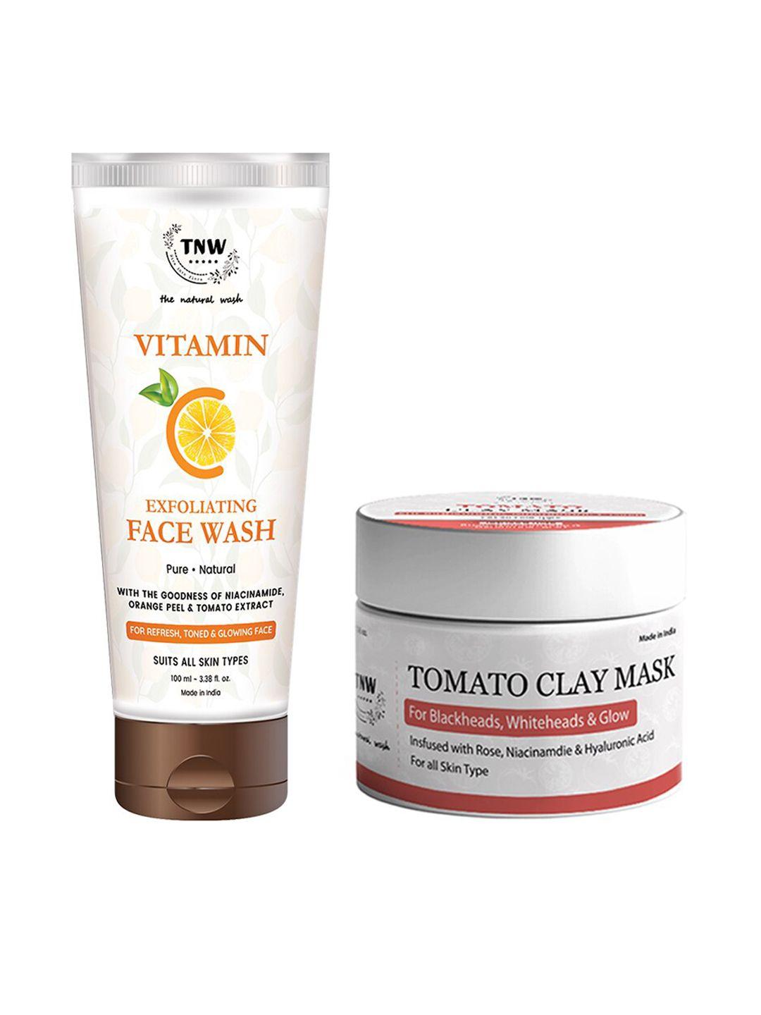 tnw the natural wash set of tomato clay mask & vitamin c exfoliating face wash