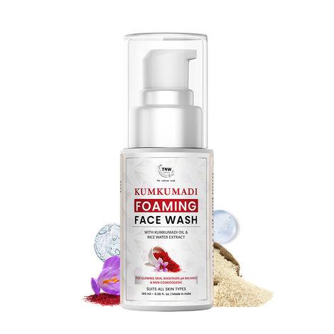 tnw – the natural wash kumkumadi foaming face wash for glowing skin | with kumkumadi oil & rice water extract | reduces pigmentation & controls excess oil | suitable for all skin types
