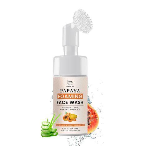 tnw – the natural wash papaya foaming face wash with lactic acid & panthenol | for brightening skin tone & controlling excess oil