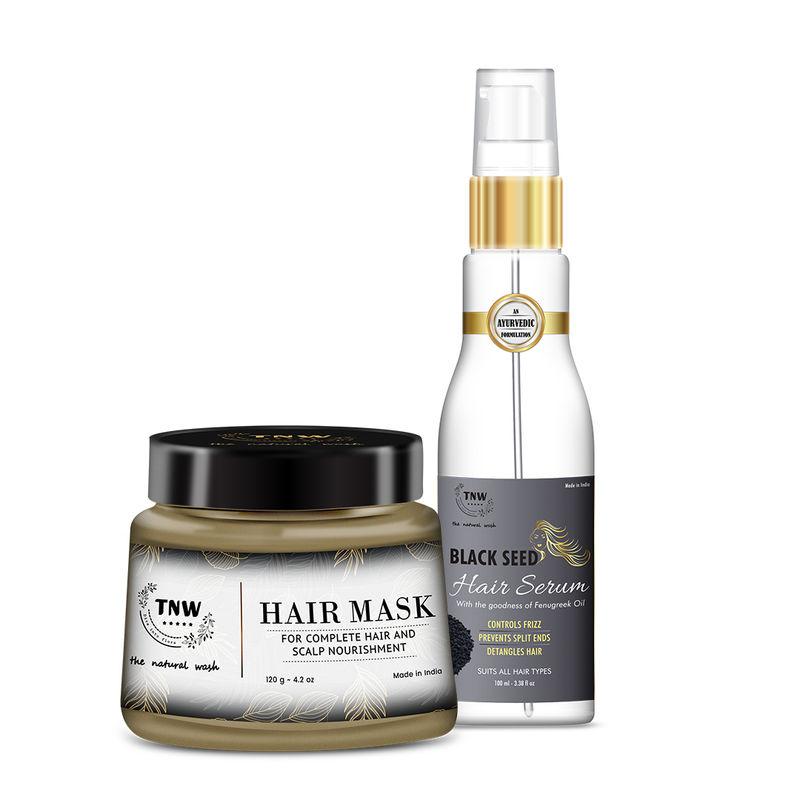 tnw the natural wash black seed hair serum & hair mask powder for dry & frizzy hair