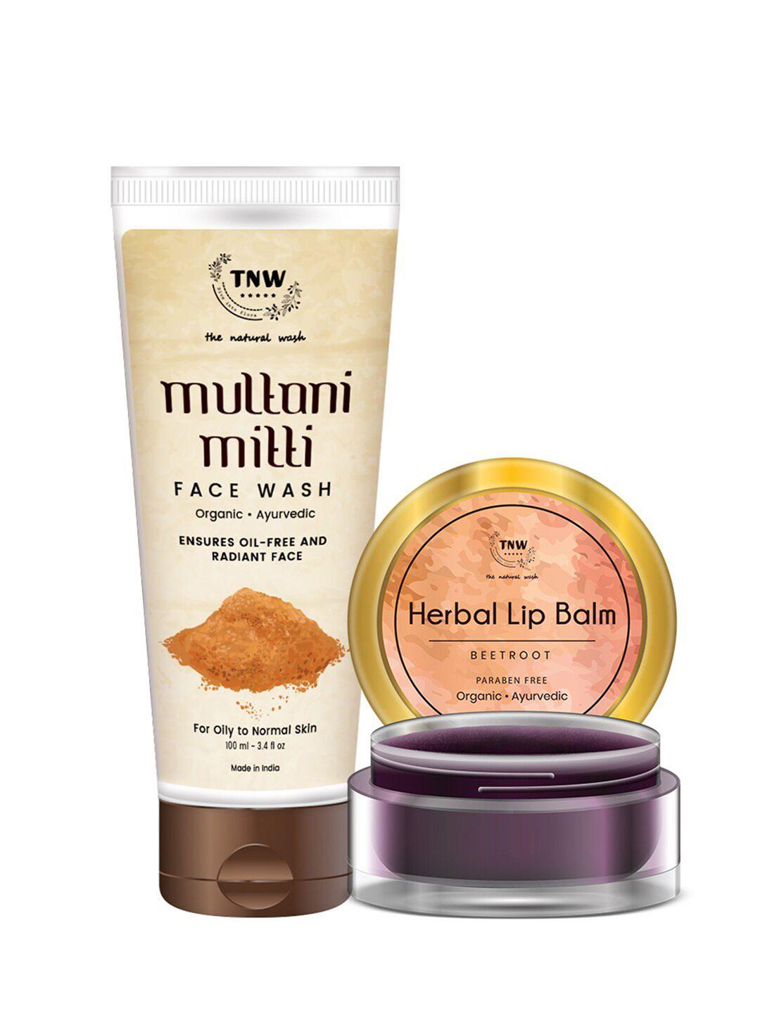 tnw the natural wash combo of 2 lip balm 5 gm and multani mitti face wash 100 ml