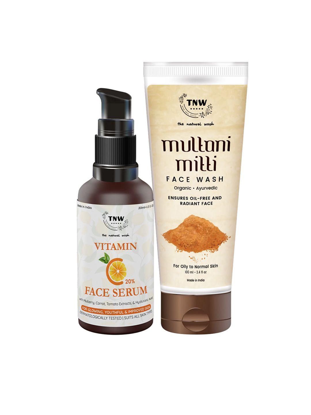 tnw the natural wash combo of multani mitti face wash & vitamin c serum - 130 ml