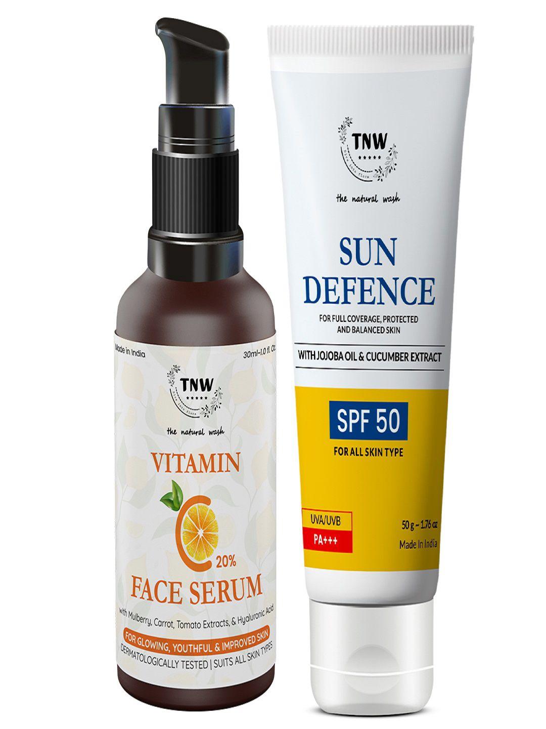 tnw the natural wash combo of vitamin c face serum 30 ml & sun defence spf 50 sunscreen cream 50 gm