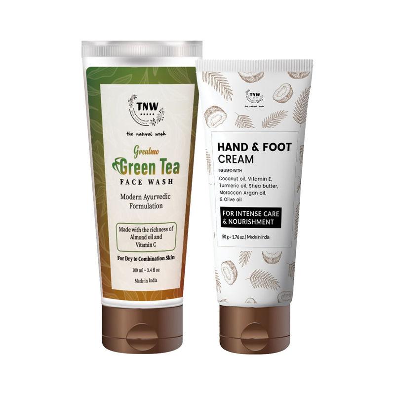 tnw the natural wash hand & foot cream & green tea face wash combo