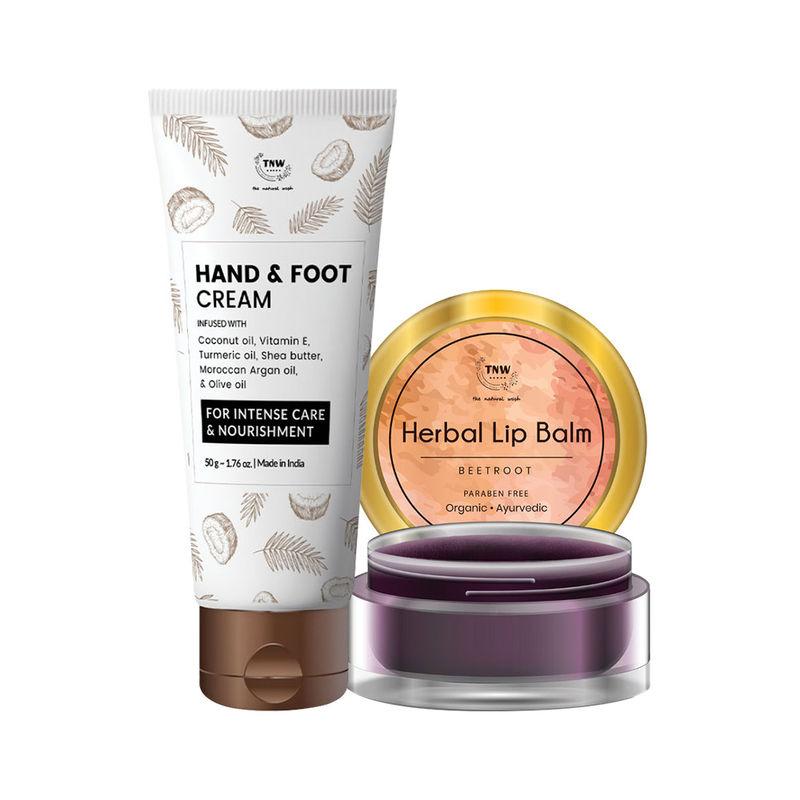 tnw the natural wash hand & foot cream + beetroot lip balm combo