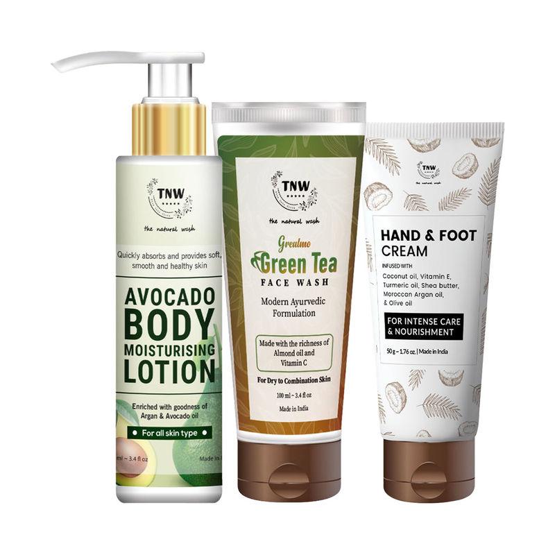 tnw the natural wash hand & foot cream green tea face wash & body lotion