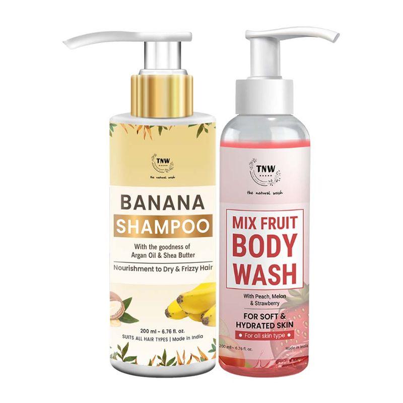 tnw the natural wash mix fruit body wash and banana shampoo combo