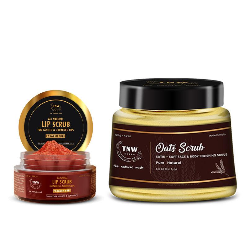 tnw the natural wash oats scrub for face & body with lip scrub for dark & tanned lips