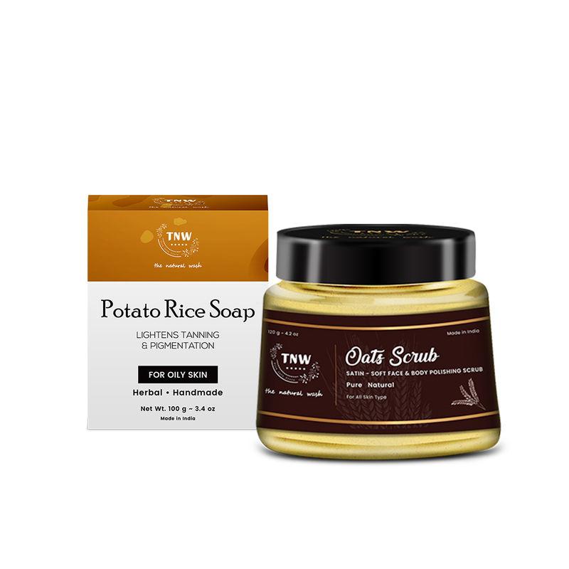 tnw the natural wash potato rice soap reduces tanning & pigmentation with oats scrub for face body