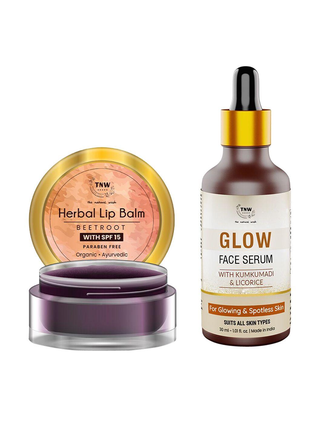 tnw the natural wash set of beetroot lip balm 5 g & glow face serum 30 ml
