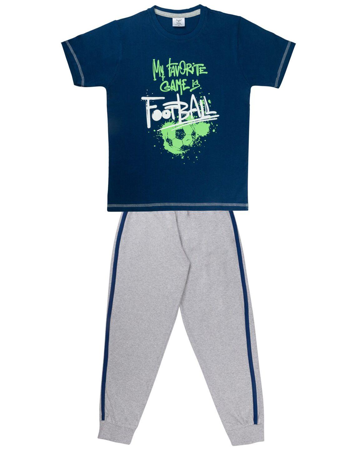 todd n teen boys navy blue & grey printed t-shirt with pyjamas