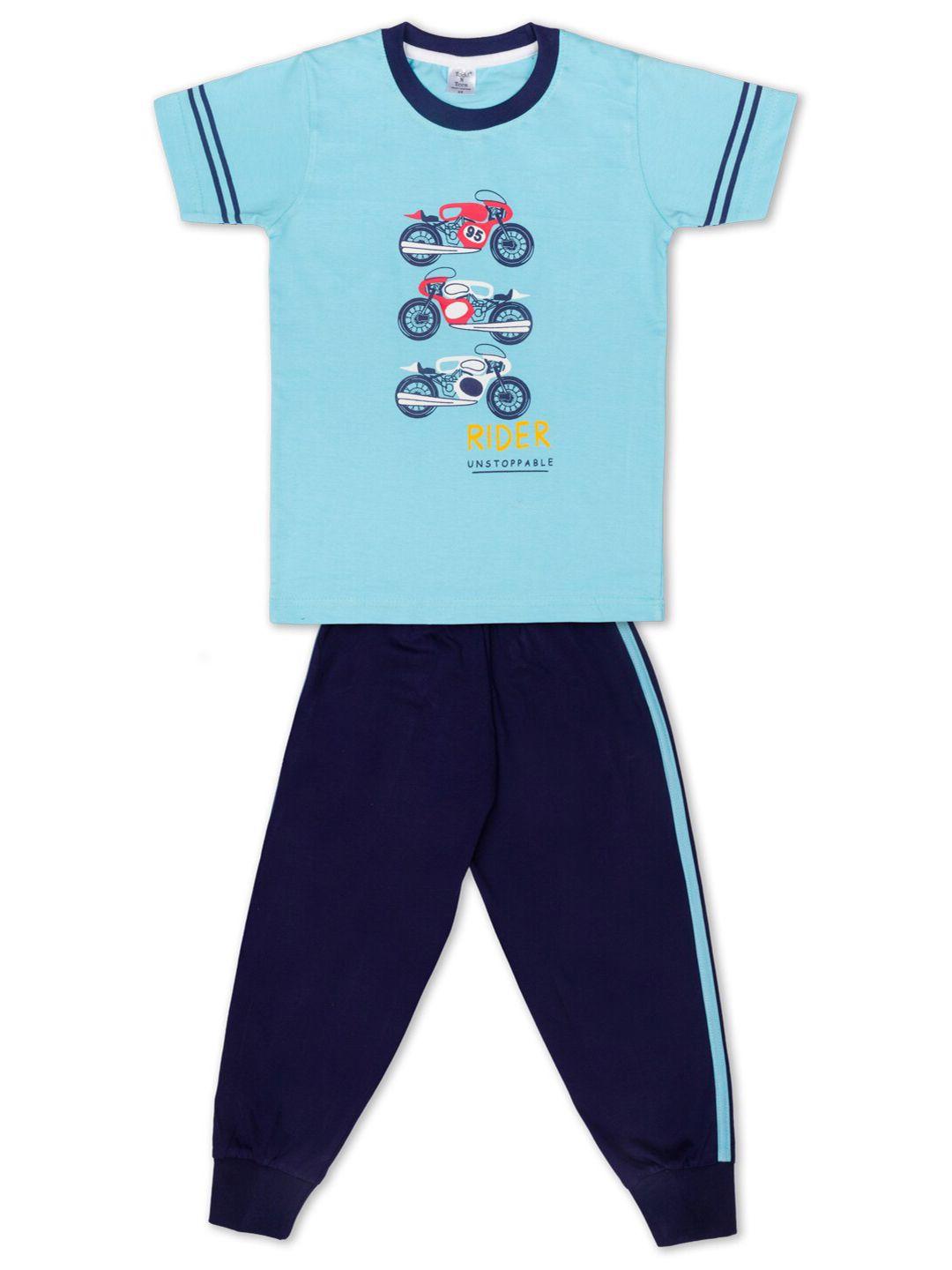 todd n teen boys turquoise blue & navy printed clothing set set