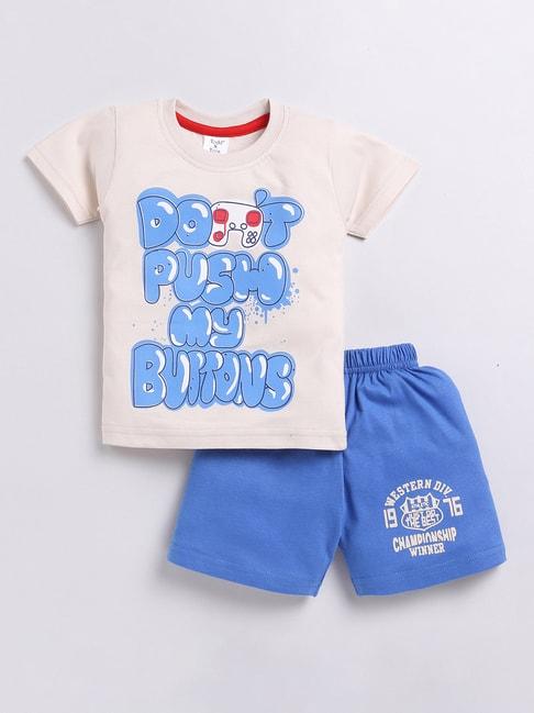 todd n teen kids beige & blue printed t-shirt with shorts