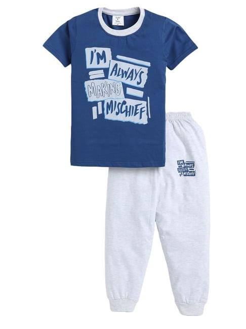 todd n teen kids blue & grey printed t-shirt with trackpants
