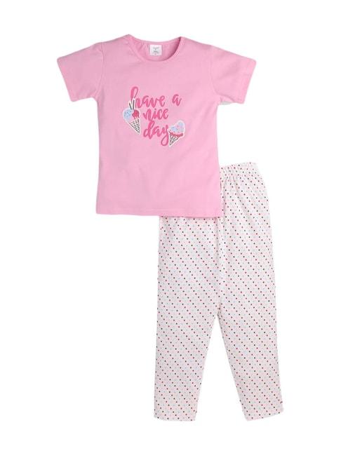 todd n teen kids pink cotton printed t-shirt & pyjamas