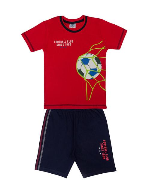 todd n teen kids printed red & navy t-shirt with shorts