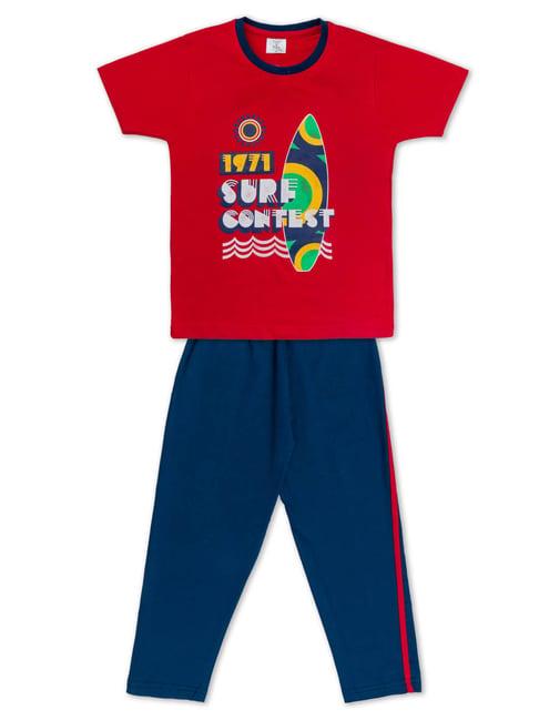 todd n teen kids red & blue printed t-shirt with pants