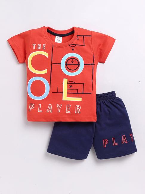 todd n teen kids red & navy printed t-shirt with shorts