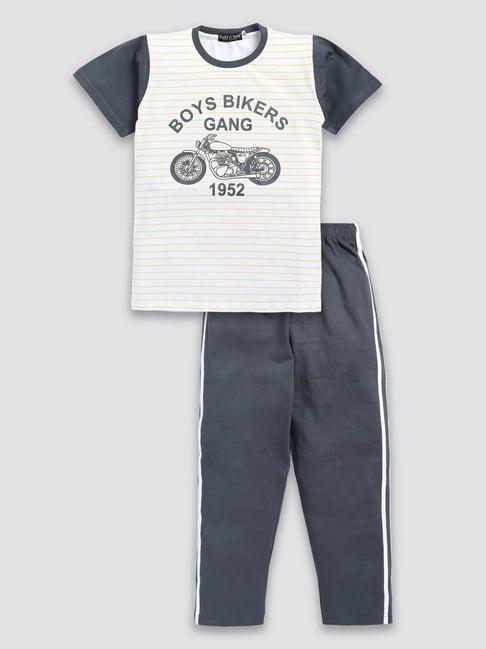 todd n teen kids white & navy printed t-shirt with trackpants