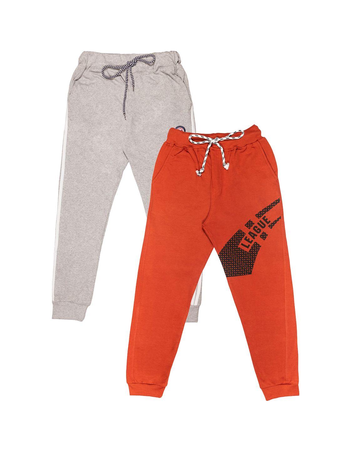 todd n teens boys pack of 2 grey & rust printed pure cotton joggers