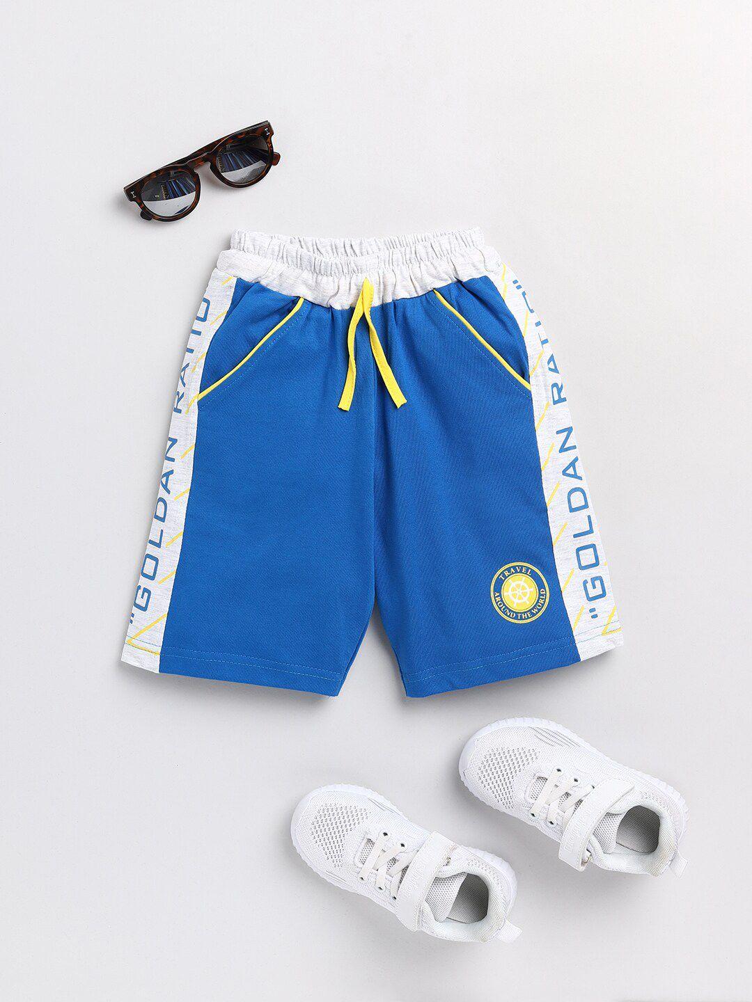 todd n teen boys blue & white typography printed cotton shorts
