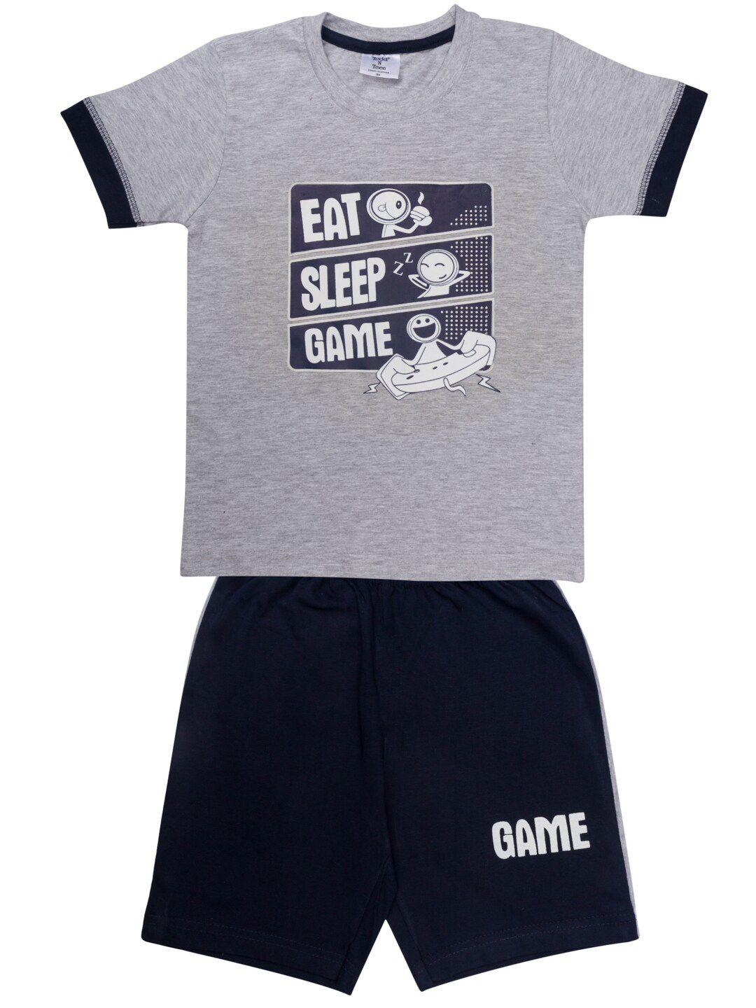 todd n teen boys grey & navy blue printed t-shirt with shorts