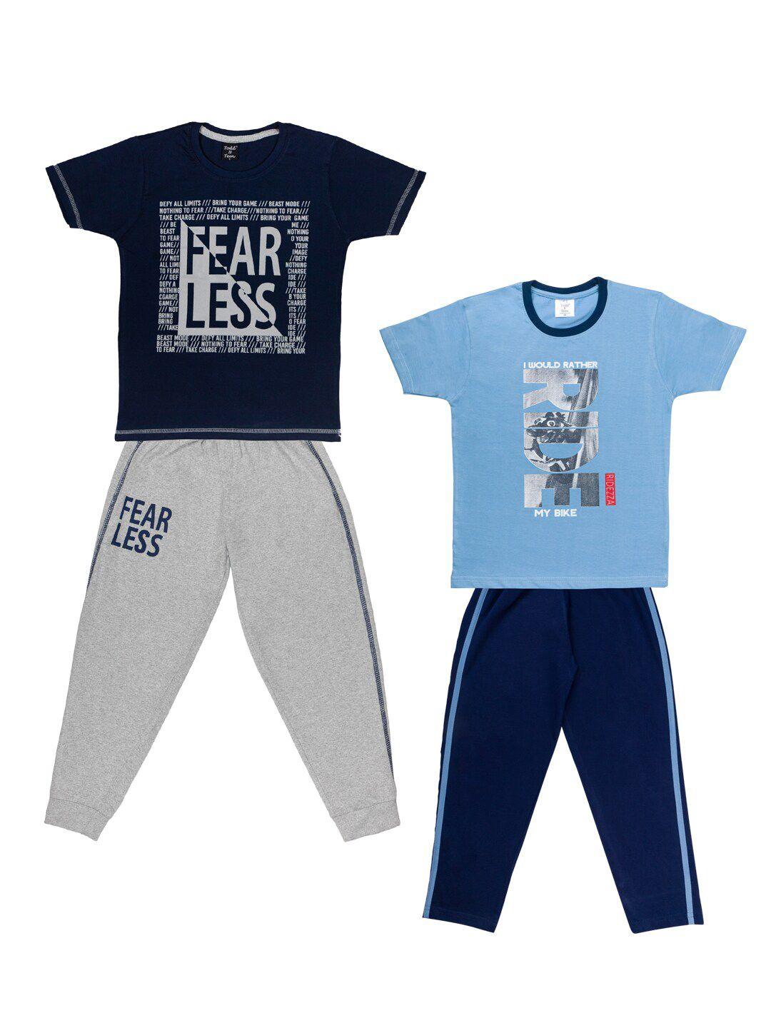 todd n teen boys navy blue & blue printed t-shirt with trousers