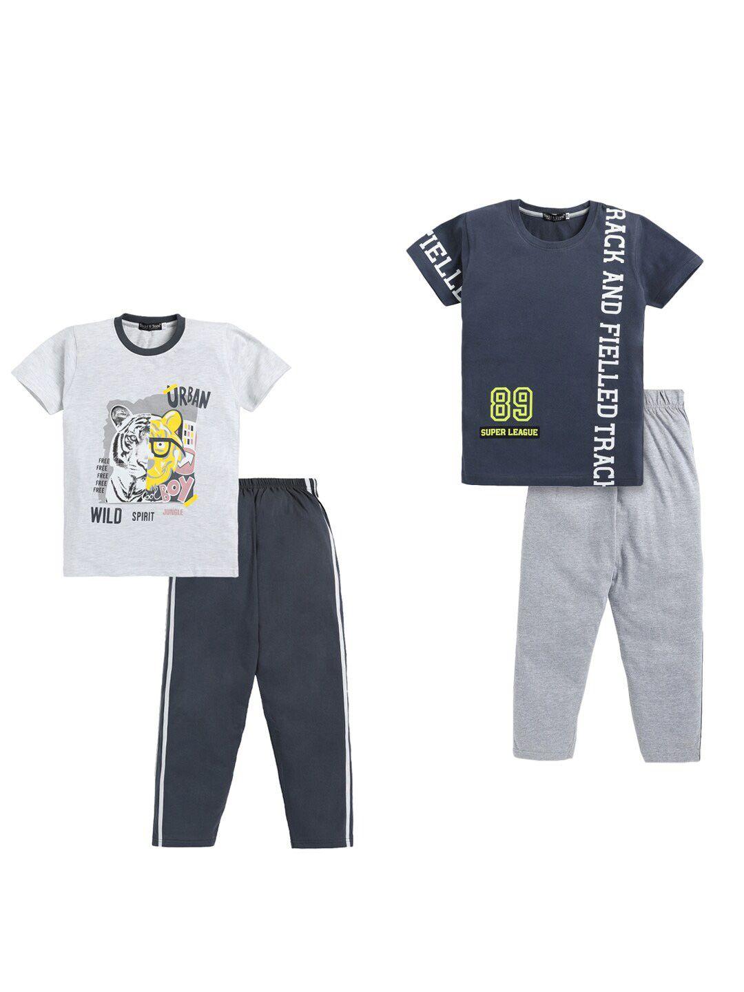 todd n teen boys pack of 2 printed pure cotton t-shirt with trousers