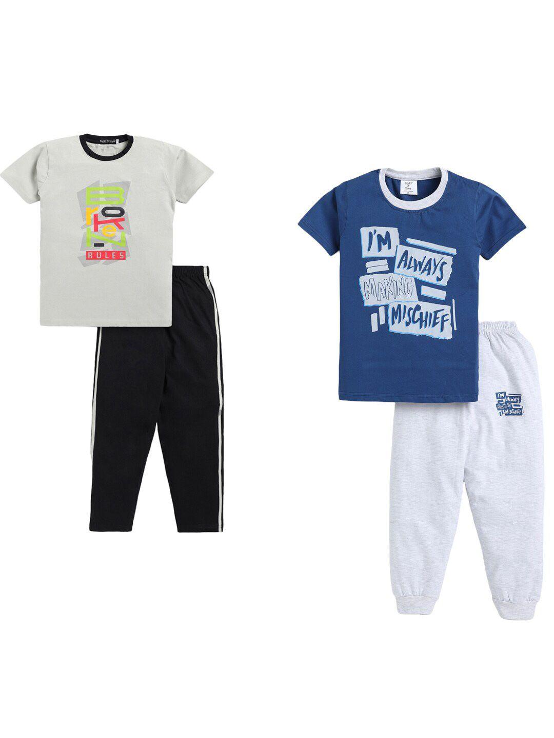 todd n teen boys pack of 2 printed pure cotton t-shirt with trousers