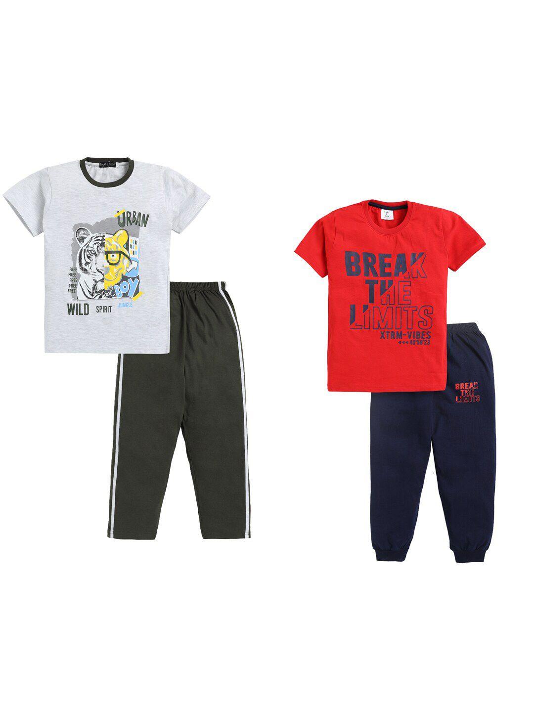 todd n teen boys pack of 2 printed pure cotton t-shirt with trousers