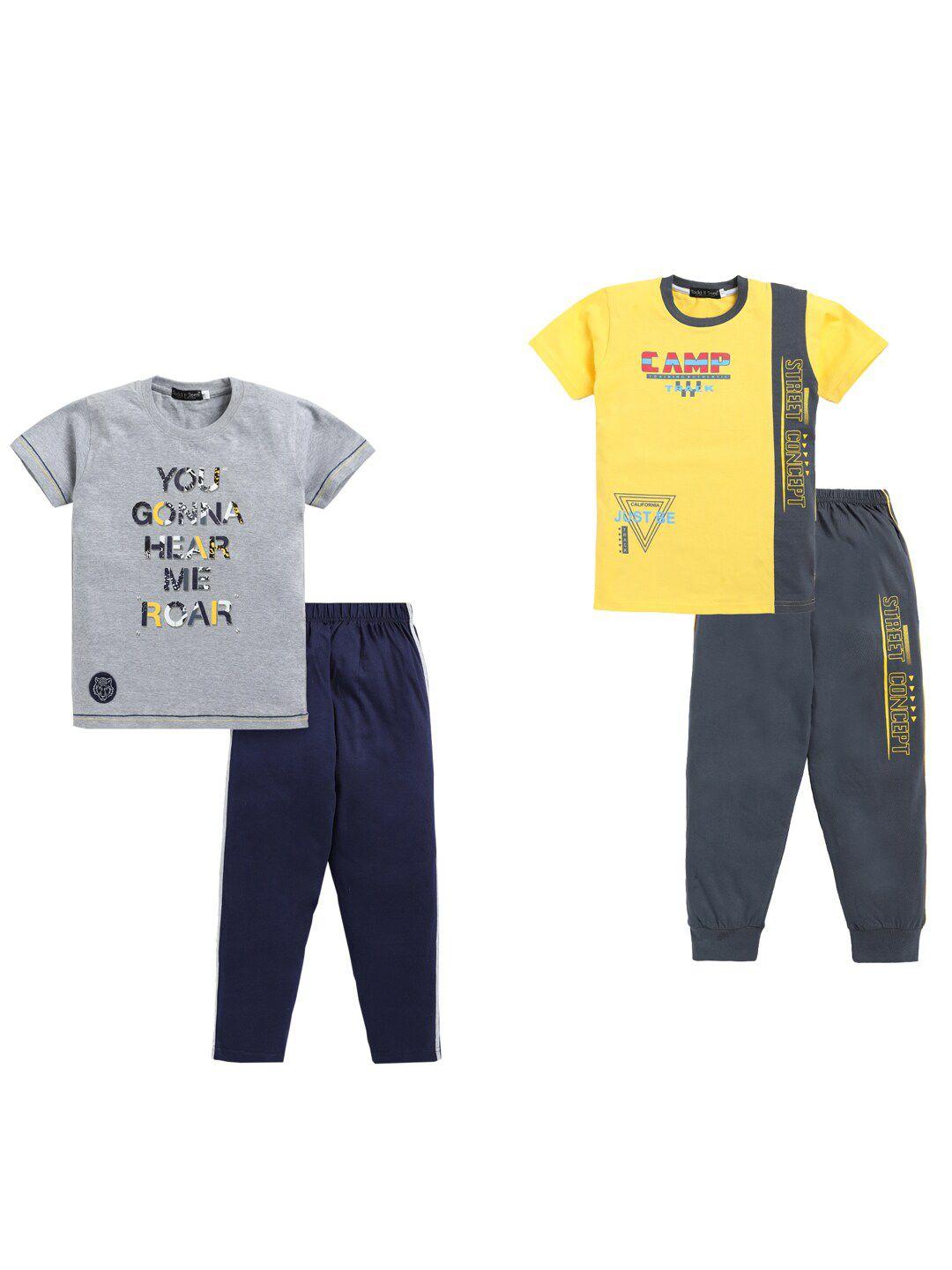 todd n teen boys pack of 2 printed pure cotton t-shirt with trousers
