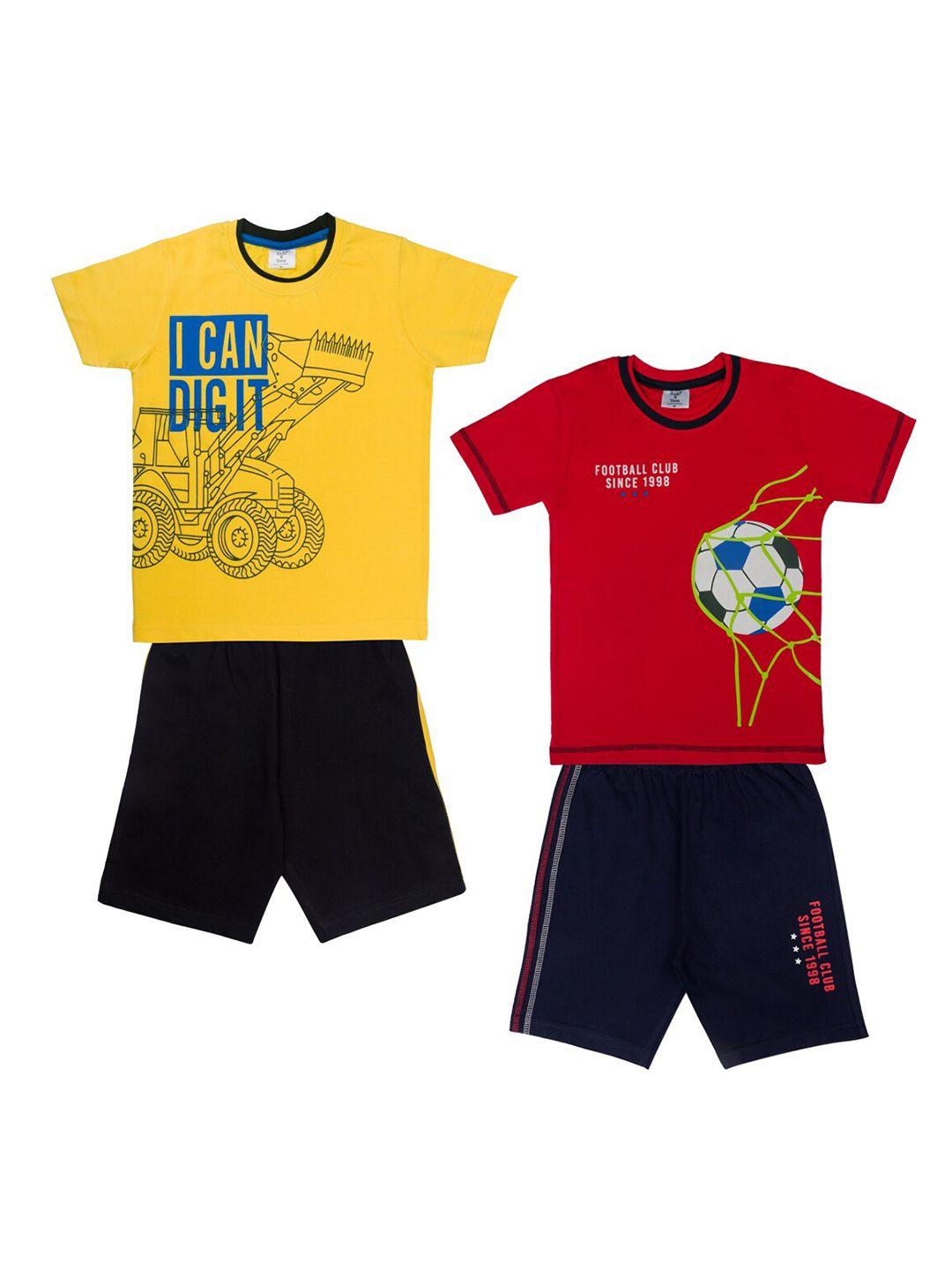 todd n teen boys pack of 2 yellow & red printed t-shirt with shorts