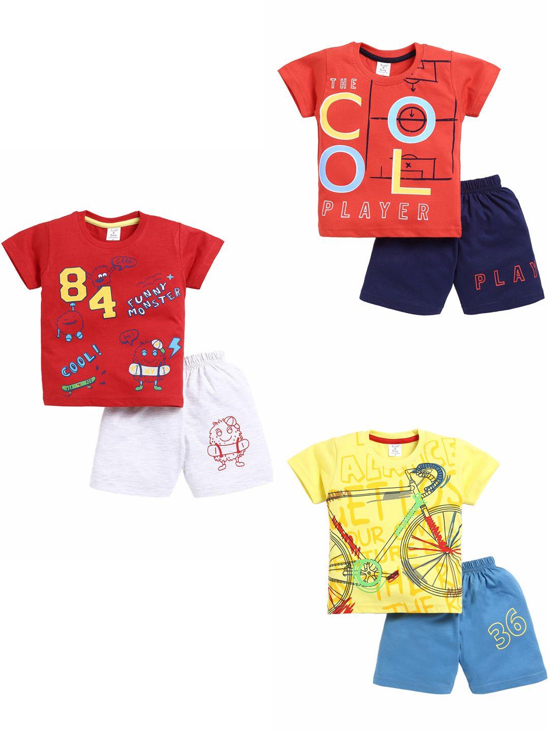 todd n teen boys pack of 3 printed pure cotton t-shirt with shorts