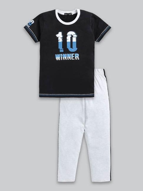 todd n teen kids black & grey graphic print t-shirt with trackpants