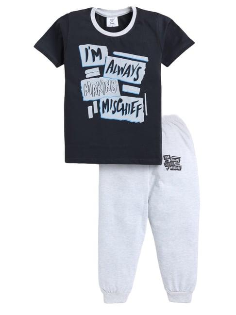 todd n teen kids black & grey printed t-shirt with trackpants