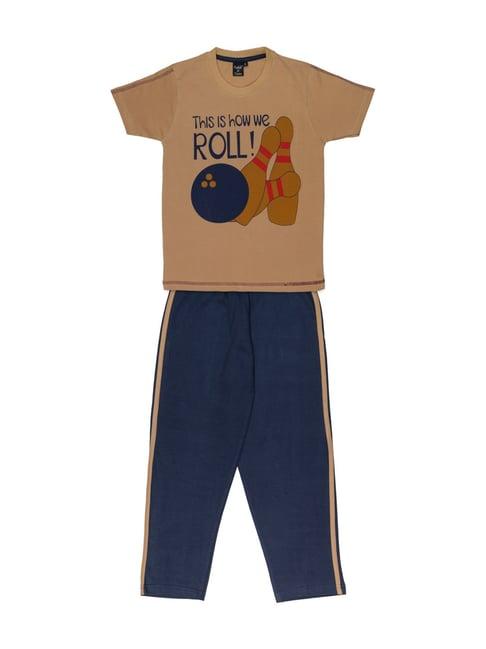 todd n teen kids brown cotton graphic print t-shirt & pants