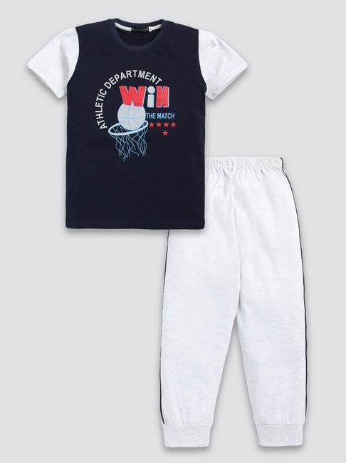 todd n teen kids navy & white printed t-shirt with joggers