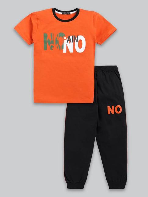 todd n teen kids orange & black printed t-shirt with joggers
