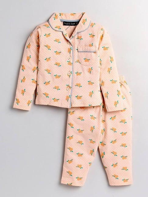 todd n teen kids peach printed shirt with pyjamas