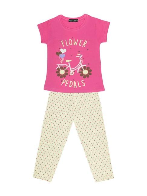 todd n teen kids pink cotton printed t-shirt & pants set