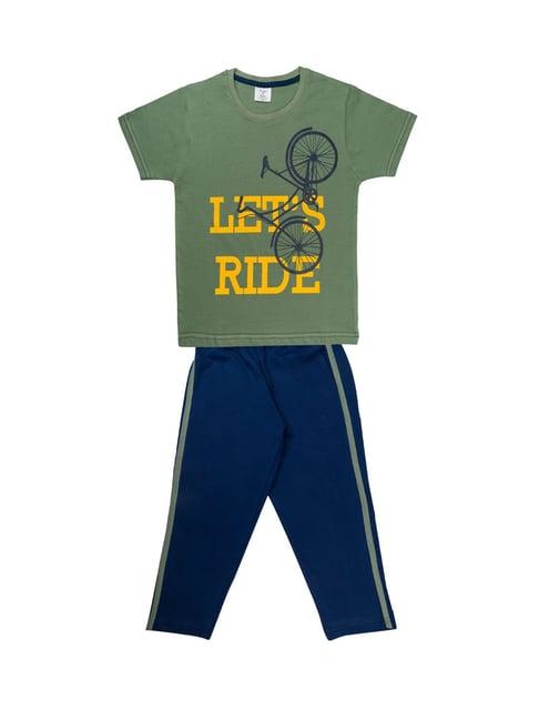 todd n teen kids printed green & blue t-shirt with trackpants