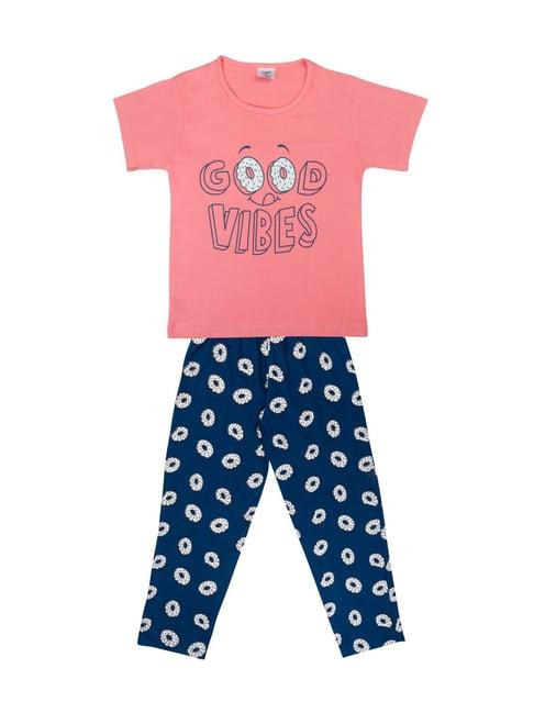 todd n teen kids printed pink & blue t-shirt with pyjamas