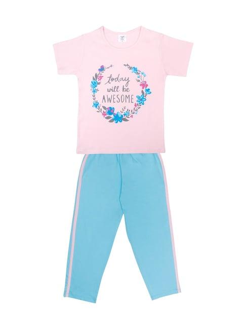 todd n teen kids printed pink & blue t-shirt with pyjamas